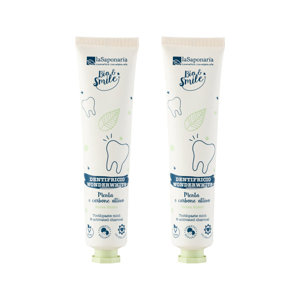 laSaponaria Sada 2x Bělicí zubní pasta WonderWhite - máta a aktivní uhlí BIO (2 x 75 ml)