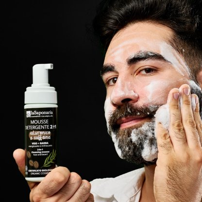 laSaponaria Pánská čisticí pěna 2v1 na tvář a vousy s kys. hyaluronovou a kofeinem BIO (150 ml)