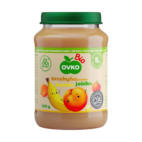 330123 Příkrm ovocný broskev, banán, jablko 190 g BIO OVKO-1