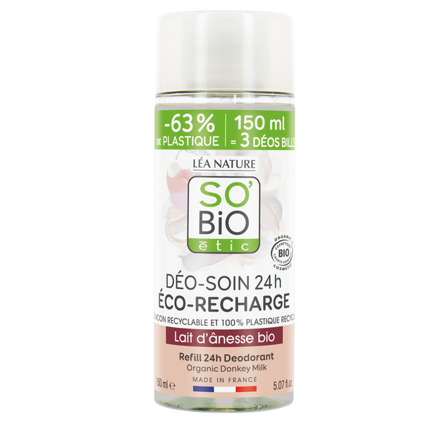 SO’BiO étic Náplň do deodorantu roll-on 24h hydratačního s oslím mlékem BIO (150 ml)