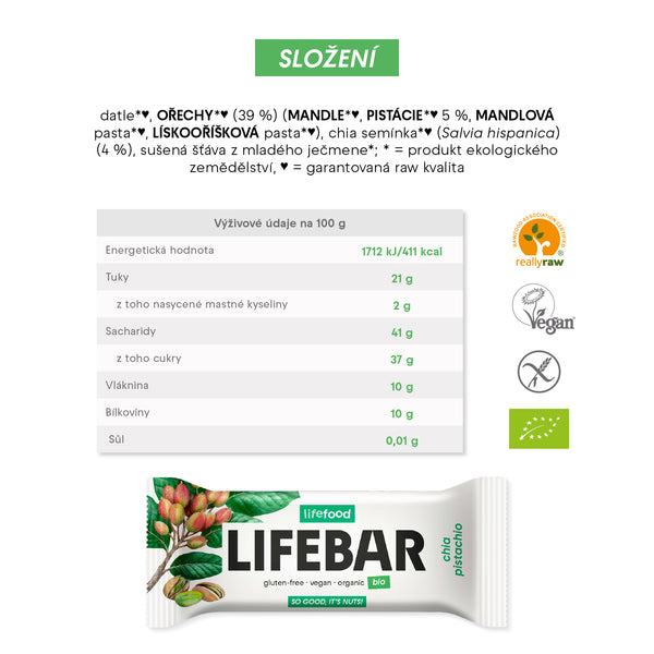 630287 Tyčinka Lifebar pistáciová s chia RAW 40 g BIO LIFEFOOD-2
