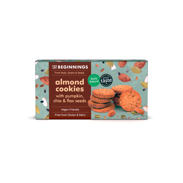 632246 Sušenky mandlové s dýňovým, chia a lněným semínkem80 g THE BEGINNINGS-1