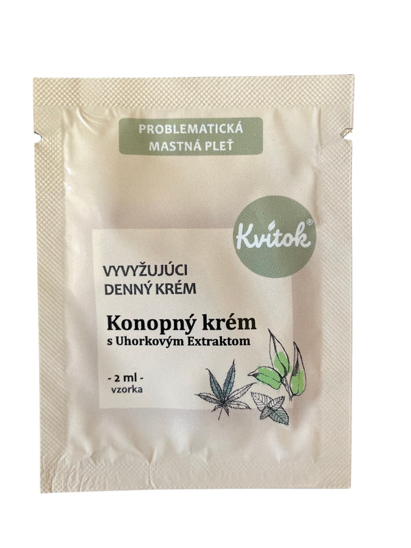 Kvitok Denní konopný krém pro mastnou pleť - vzorek (2 ml)