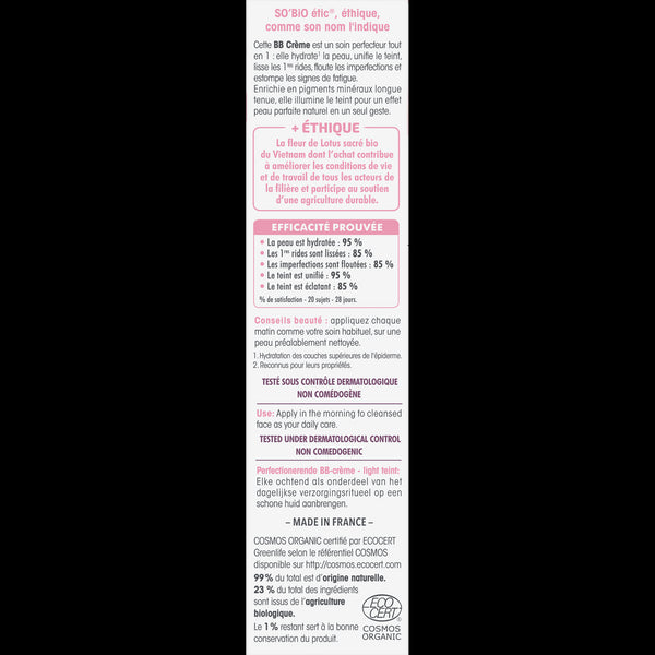 SO’BiO étic BB krém pro dokonalou pleť - odstín Light BIO (40 ml)