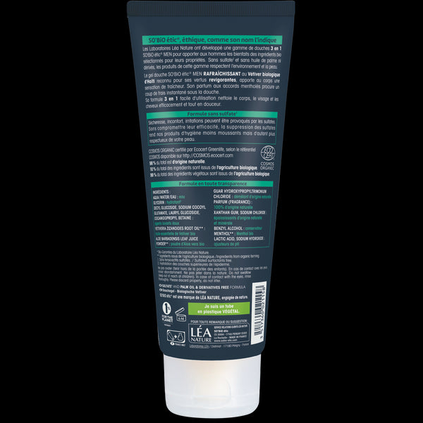 SO’BiO étic Gel sprchový MEN 3v1 - osvěžující vetiver BIO (200 ml)