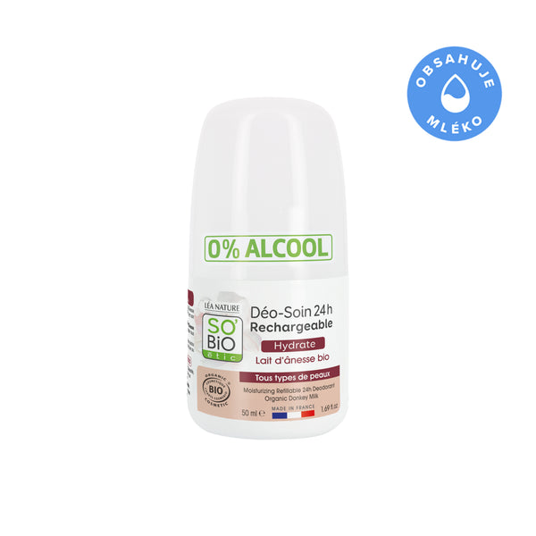 SO’BiO étic Deodorant roll-on 24h hydratační s oslím mlékem - znovuplnitelný BIO (50 ml)