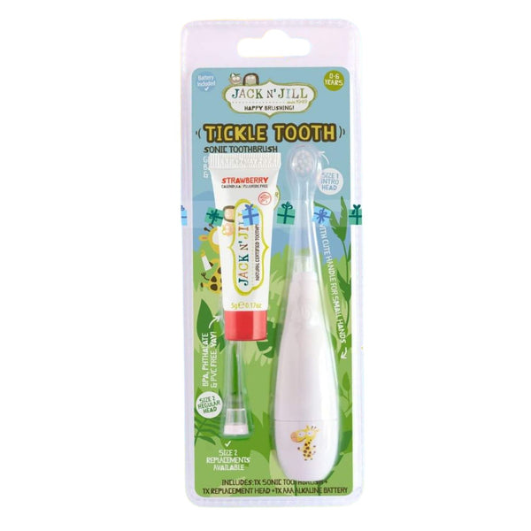 Jack n' Jill Dětský sonický zubní kartáček Tickle Tooth + zubní pasta - jahoda (5 g)