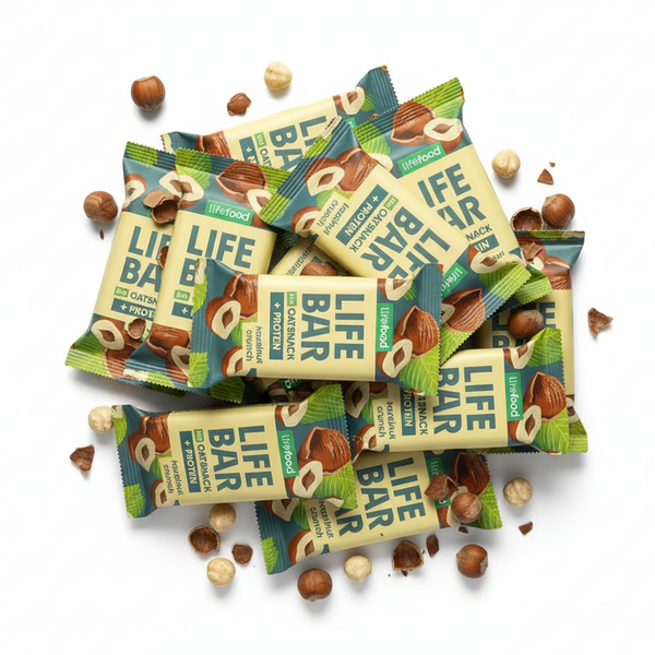 Lifefood Zvýhodněná sada 13 + 2 tyčinky zdarma - Lifebar Oat Snack Protein Hazelnut Crunch BIO (15 x 40 g)
