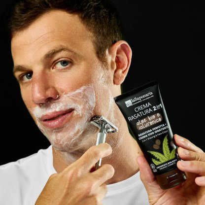 laSaponaria Pánský krém na holení a tvář 2v1 s aloe vera a kyselinou hyaluronovou BIO (100 ml)