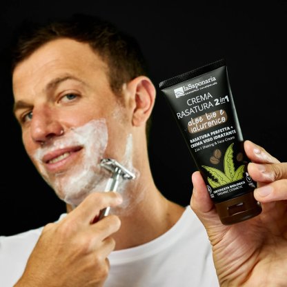 laSaponaria Pánský krém na holení a tvář 2v1 s aloe vera a kyselinou hyaluronovou BIO (100 ml)