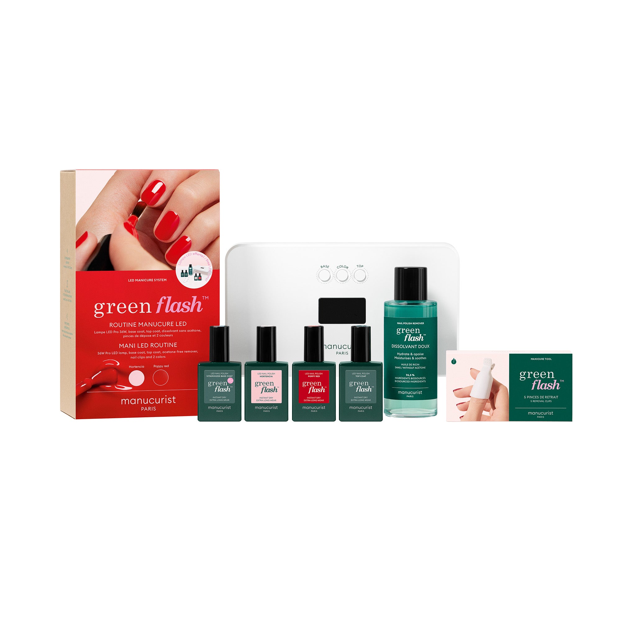 Manucurist Dárková sada Green Flash LED Kit 36W - Poppy Red a Hortencia