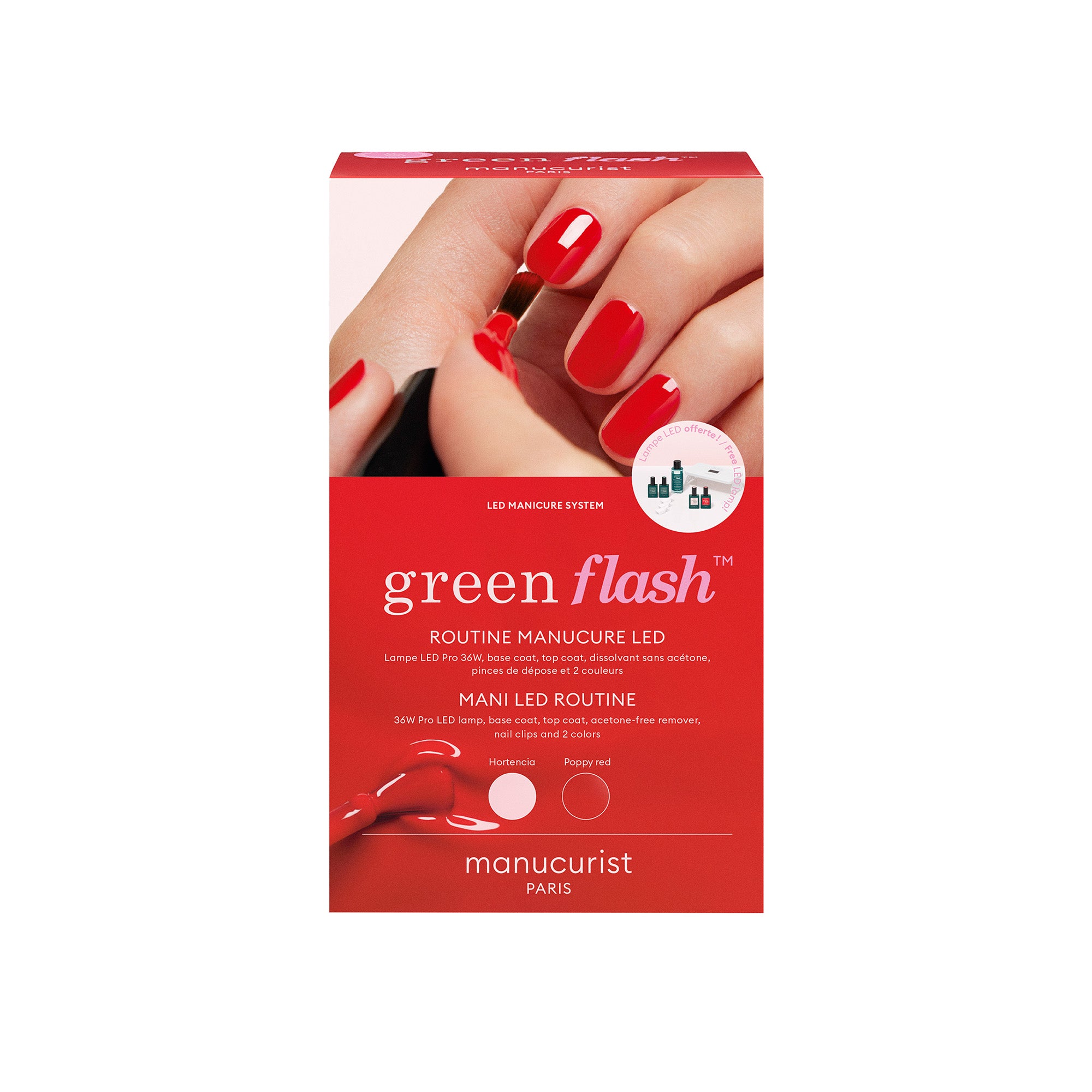 Manucurist Dárková sada Green Flash LED Kit 36W - Poppy Red a Hortencia
