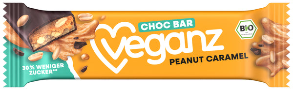 Veganz Čokoládová tyčinka s arašídy a karamelem BIO (50 g)