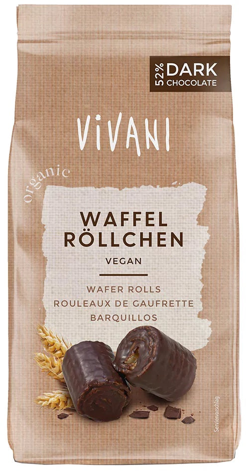 Vivani Oplatkové rolky v hořké čokoládě BIO (125 g)