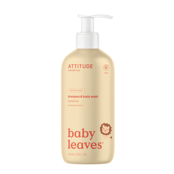Attitude Dětský sprchový gel a šampon 2v1 Baby Leaves s vůní hruškové šťávy (473 ml)
