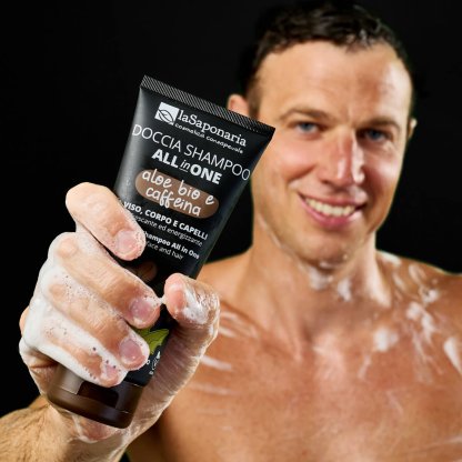 laSaponaria Pánský sprchový gel a šampon 3v1 s aloe vera a kofeinem BIO (200 ml)