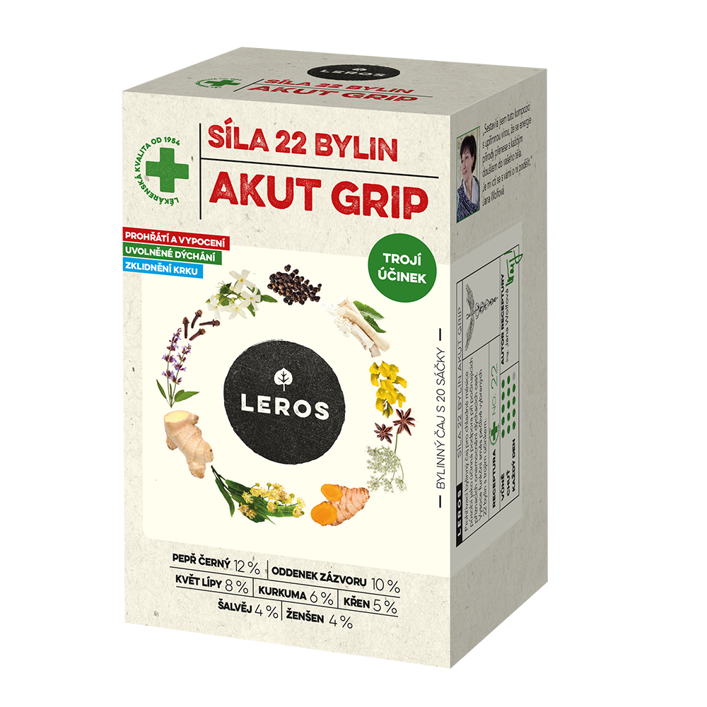 LEROS Bylinný čaj Síla 22 bylin AKUT GRIP - nálev. sáčky (20 x 2,5 g)