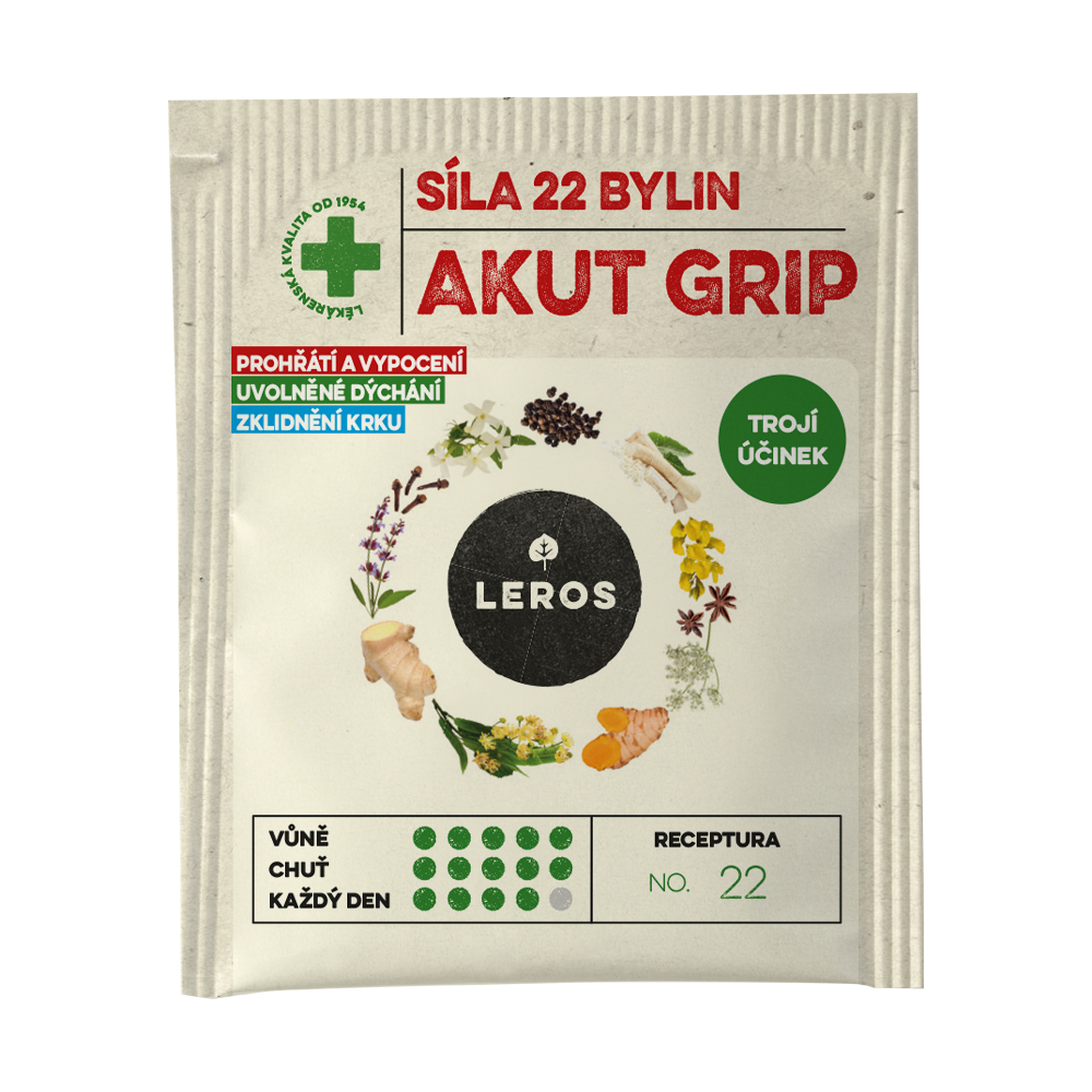 LEROS Bylinný čaj Síla 22 bylin AKUT GRIP - nálev. sáčky (20 x 2,5 g)