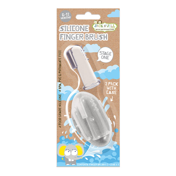 Jack n' Jill Akční set Dětská zubní pasta - bez příchutě (50 g) + Dětský silikonový zubní kartáček na prst - exp. 7/2025
