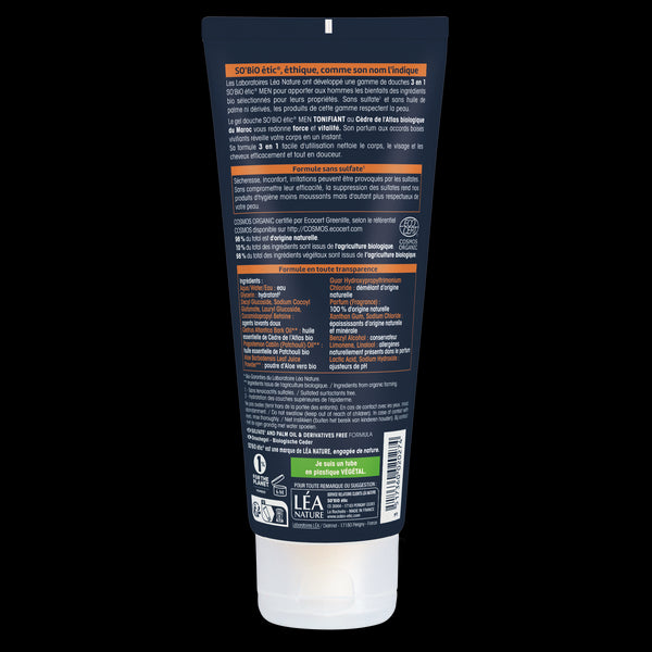 SO’BiO étic Gel sprchový MEN 3v1 - tonizující cedr BIO (200 ml)