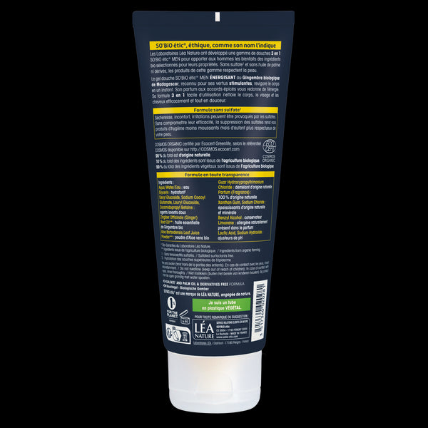 SO’BiO étic Gel sprchový MEN 3v1 - energizující zázvor BIO (200 ml)