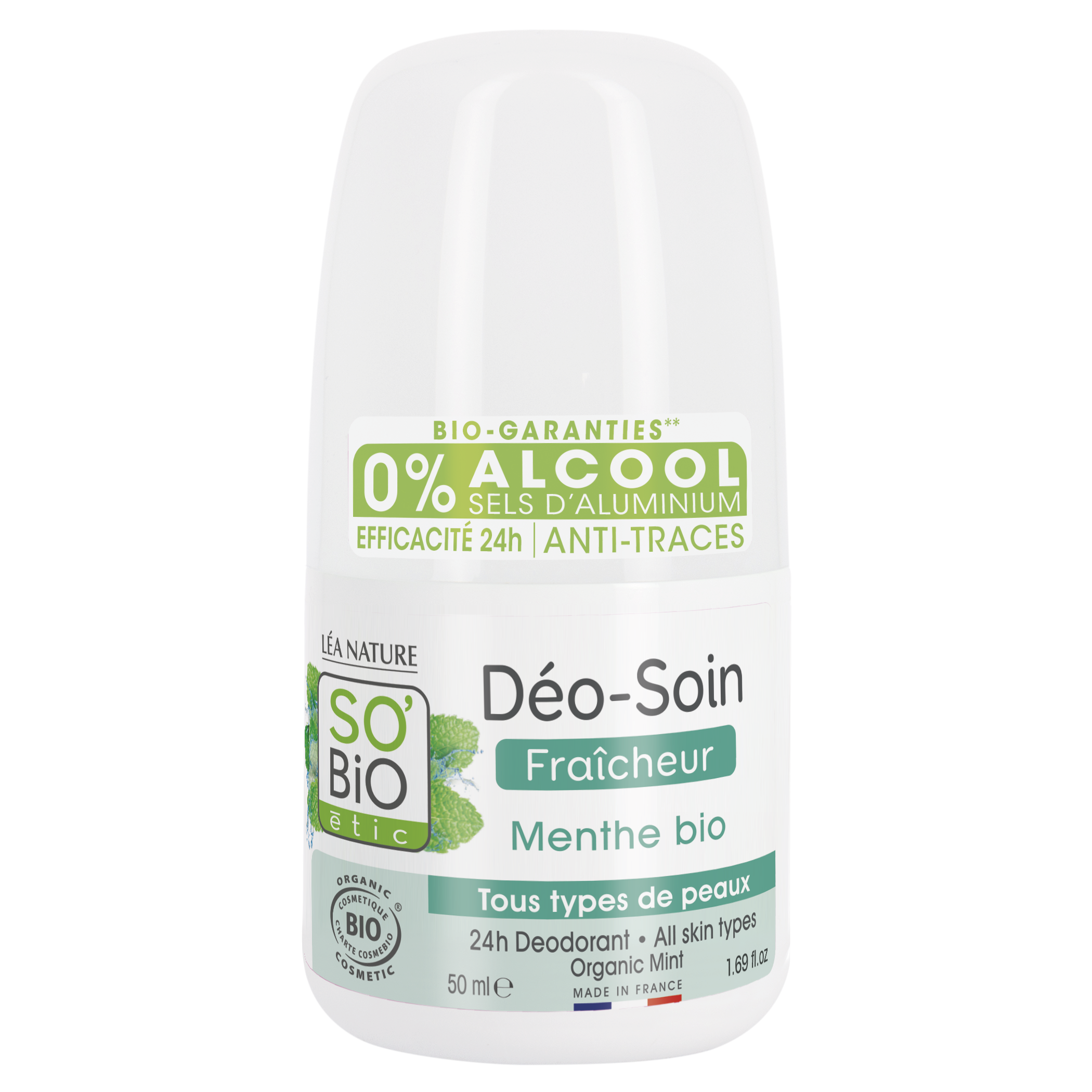SO’BiO étic Deodorant roll-on 24h osvěžující s mátou BIO (50 ml)