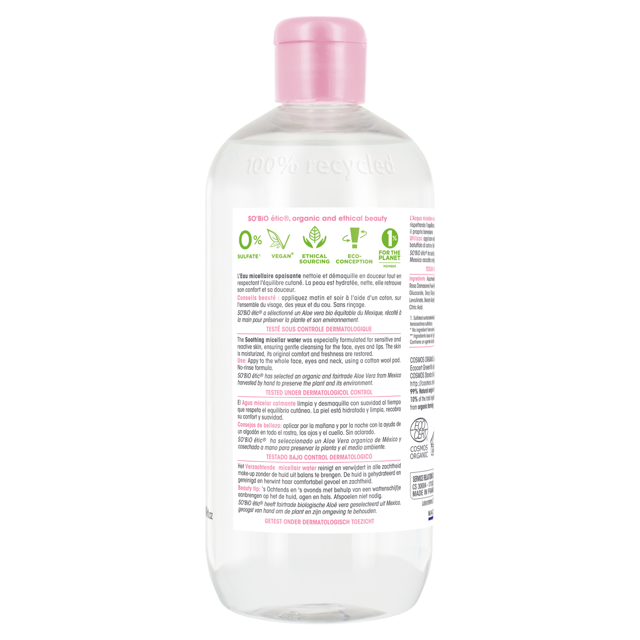 SO’BiO étic Voda micelární s Aloe Vera zklidňující BIO (500 ml)