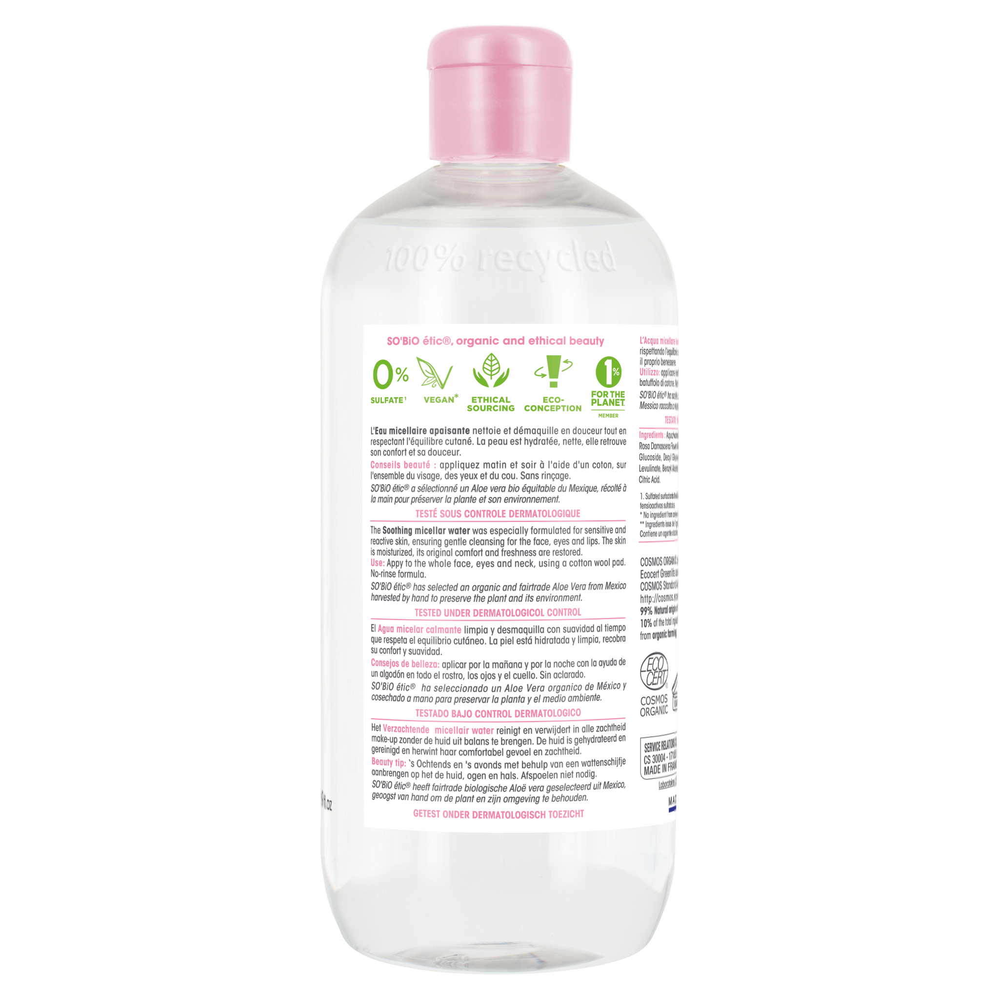 SO’BiO étic Voda micelární s Aloe Vera zklidňující BIO (500 ml)