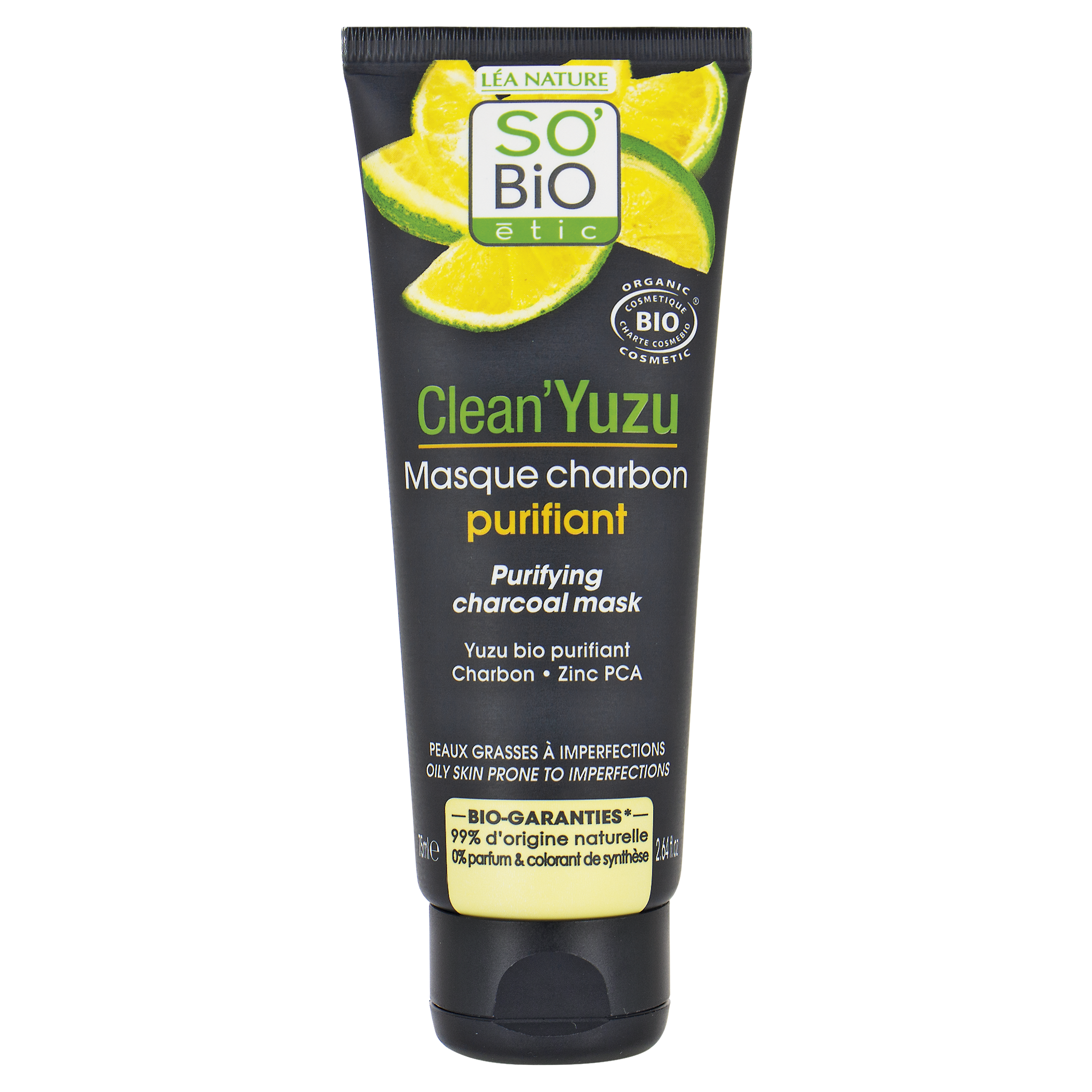 SO’BiO étic Maska pleťová čisticí s aktivním uhlím - Clean Yuzu BIO (75 ml)