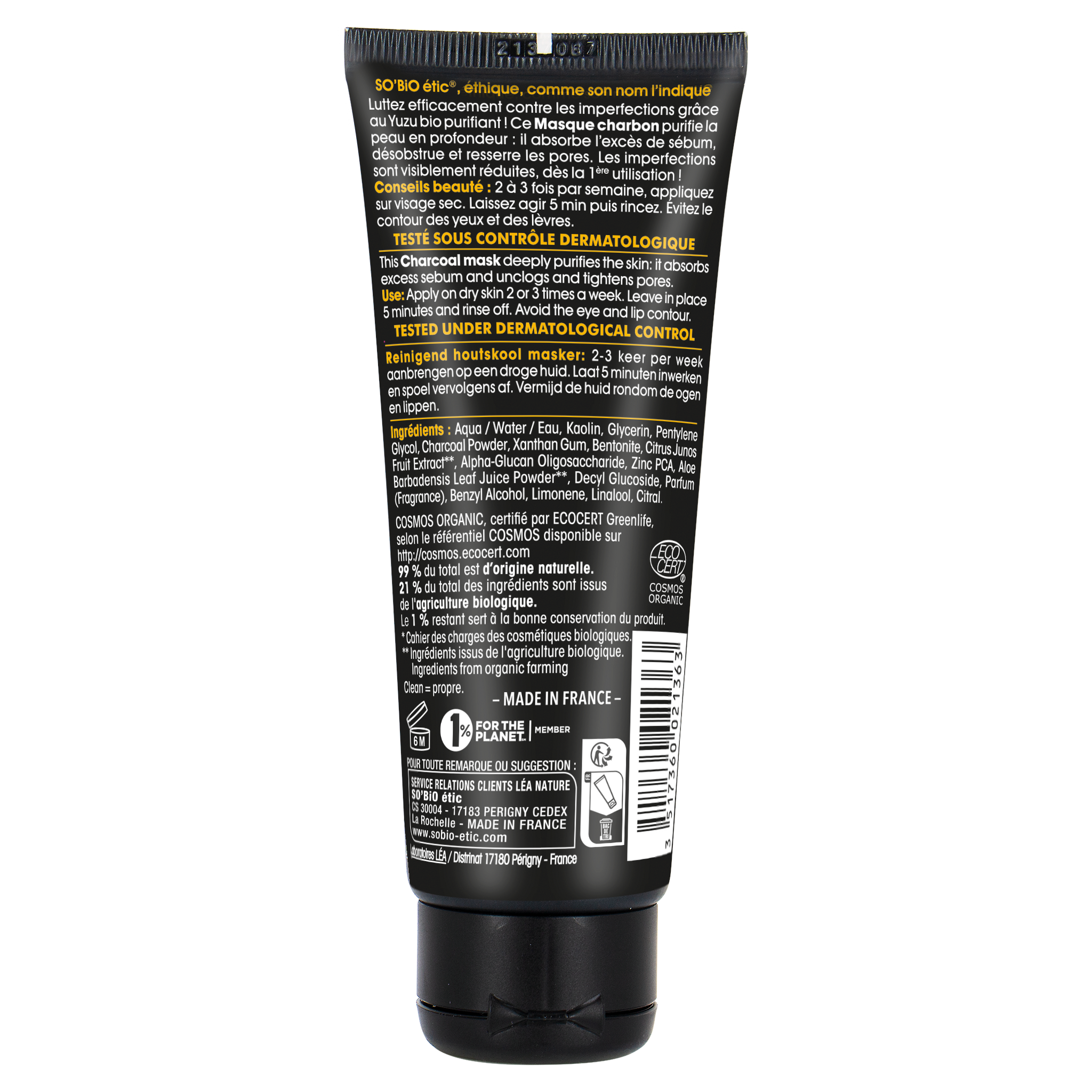SO’BiO étic Maska pleťová čisticí s aktivním uhlím - Clean Yuzu BIO (75 ml)