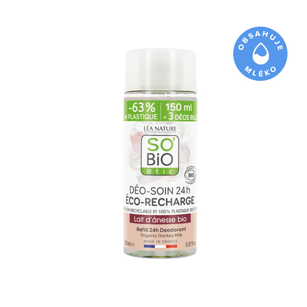 SO’BiO étic Náplň do deodorantu roll-on 24h hydratačního s oslím mlékem BIO (150 ml)