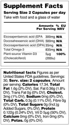 Vegetology Omega-3 (Opti3) - EPA a DHA s vitaminem D3 (60 kapslí)