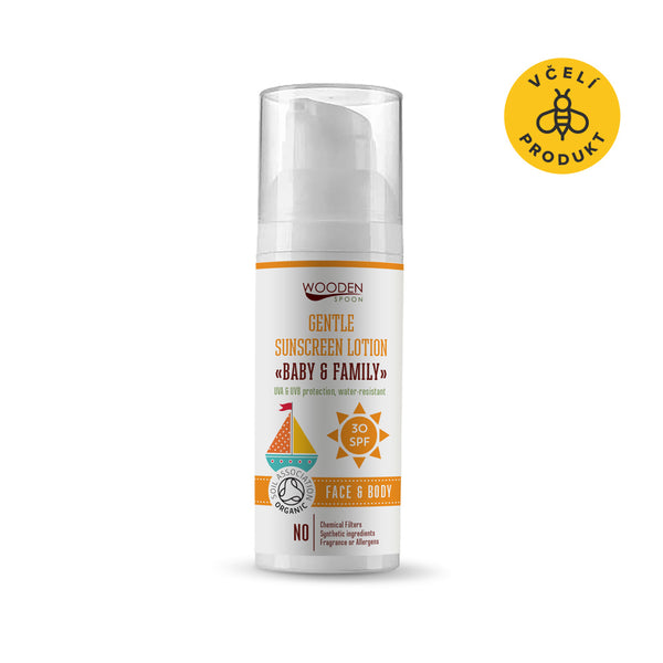 Wooden Spoon Opalovací tělové mléko Baby & Family SPF 30 BIO (50 ml)
