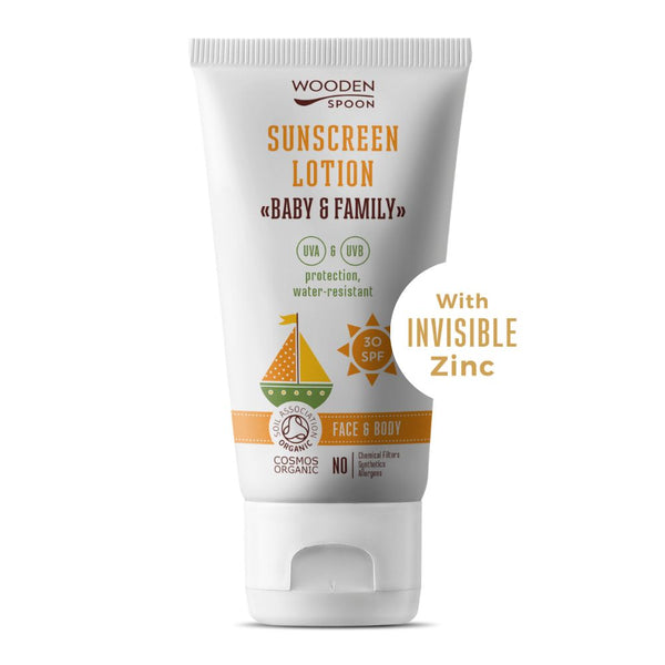 Wooden Spoon Opalovací tělové mléko v tubě Baby & Family SPF 30 BIO