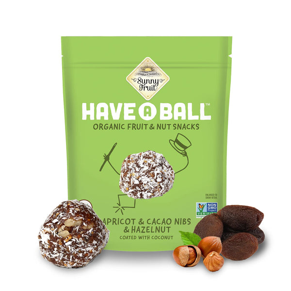 Sunny Fruit Ovocné koule z datlí a meruněk s kousky kakaa a lískovými ořechy obalené v kokosu BIO (126 g)