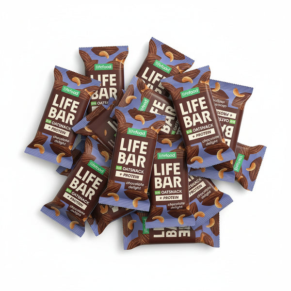Lifefood Zvýhodněná sada 13 + 2 tyčinky zdarma - Lifebar Oat Snack Protein Chocolate Delight BIO (15 x 40 g)