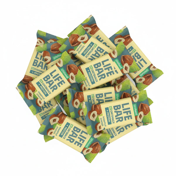Lifefood Zvýhodněná sada 13 + 2 tyčinky zdarma - Lifebar Oat Snack Protein Hazelnut Crunch BIO (15 x 40 g)