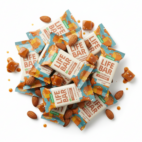 Lifefood Zvýhodněná sada 13 + 2 tyčinky zdarma - Lifebar Oat Snack Protein Salted Caramel Crisp BIO (15 x 40 g)