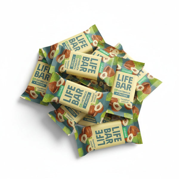 Lifefood Zvýhodněná sada 13 + 2 tyčinky zdarma - Lifebar Oat Snack Protein Hazelnut Crunch BIO (15 x 40 g)