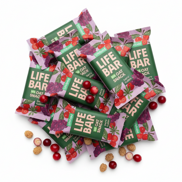 Lifefood Zvýhodněná sada 13 + 2 tyčinky zdarma - Lifebar Oat Snack Berry Fusion BIO (15 x 40 g)