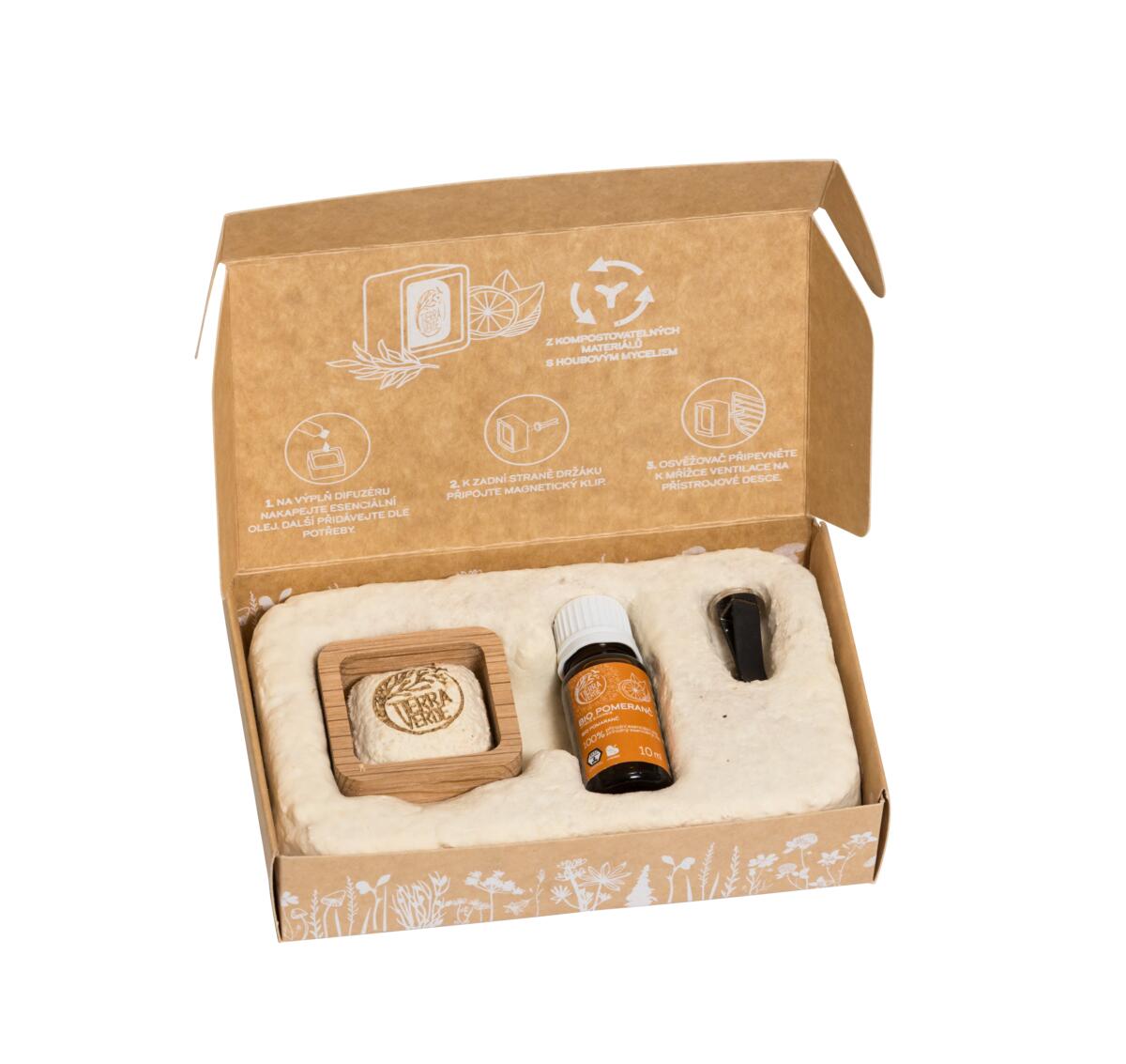 Tierra Verde Sada Difuzér do auta + Esenciální olej Pomeranč BIO