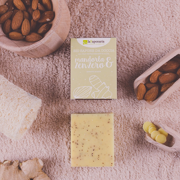 laSaponaria Tuhé olivové mýdlo peelingové BIO - Mandle a zázvor (100 g)