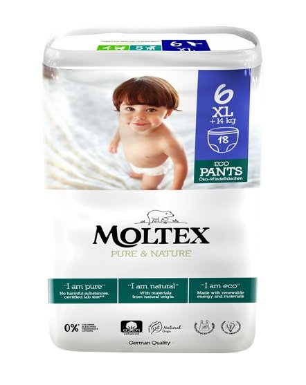 Moltex Natahovací plenkové kalhotky Pure & Nature - XL 14+ kg (18 ks)